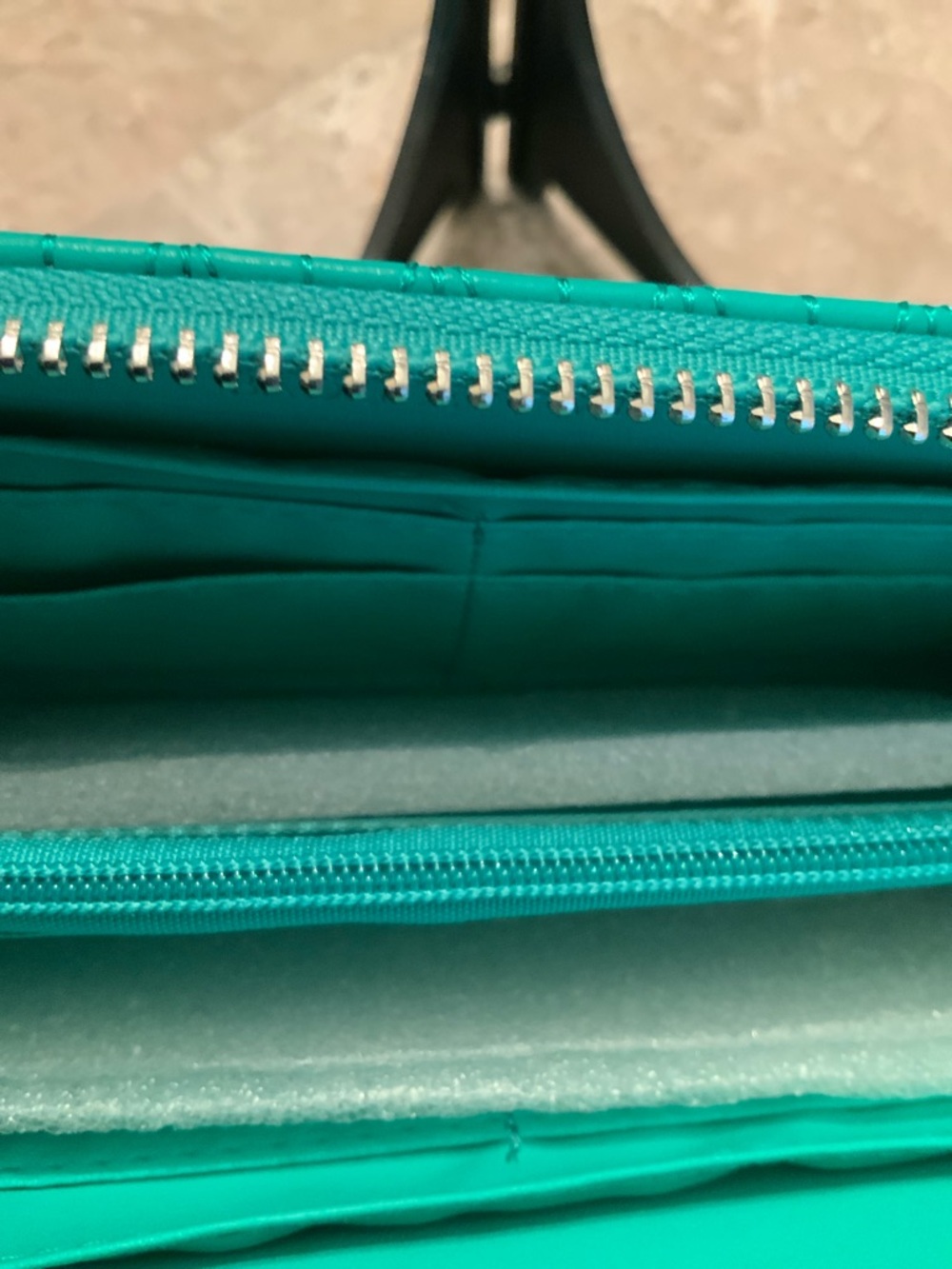 NWT Badgley Mischka Teal Quilted Zip-Around Wallet with Silver Logo - Picture 5 of 7